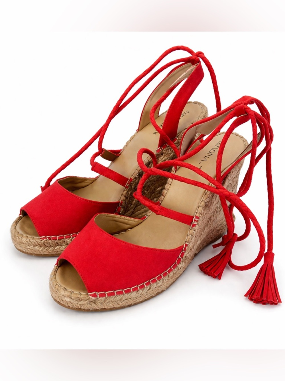 Merona Red Espadrille Wedge Sandals with Lace-Up Ankle Ties